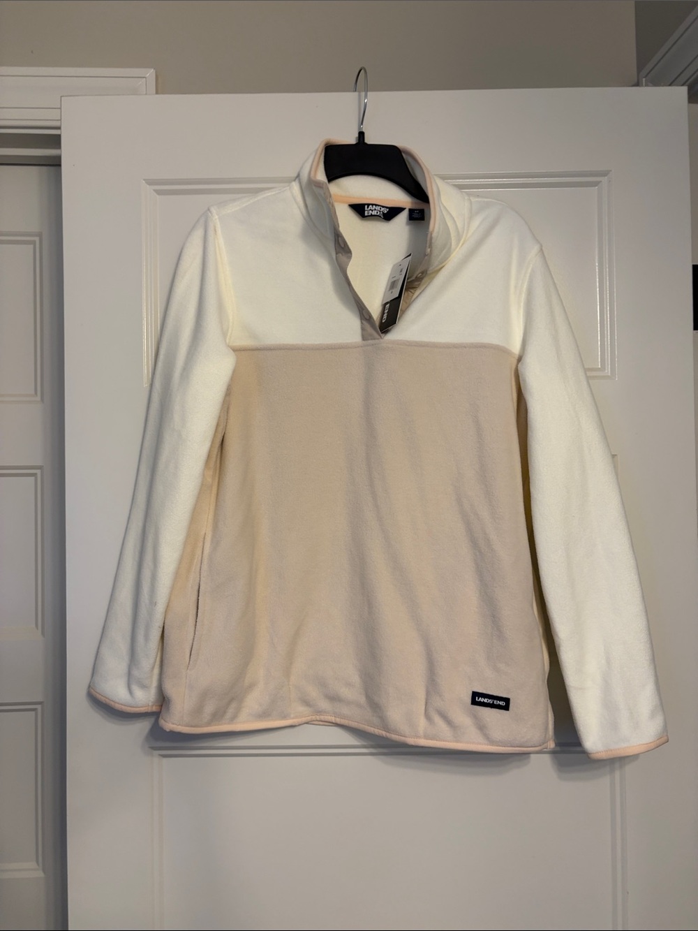 Lands' End Women's Cream & Beige Two-Tone Quarter-Zip Pullover